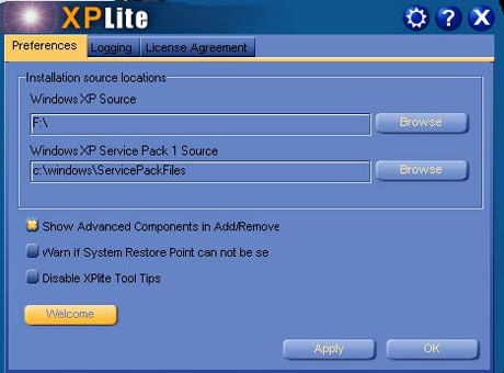 Onglet Preférences de XPLite